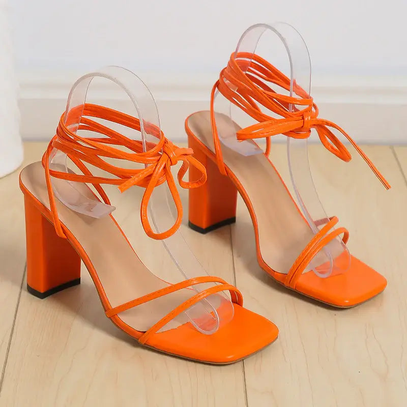 Open Toe Block Heels Sandals - Trendsi - Flyclothing LLC