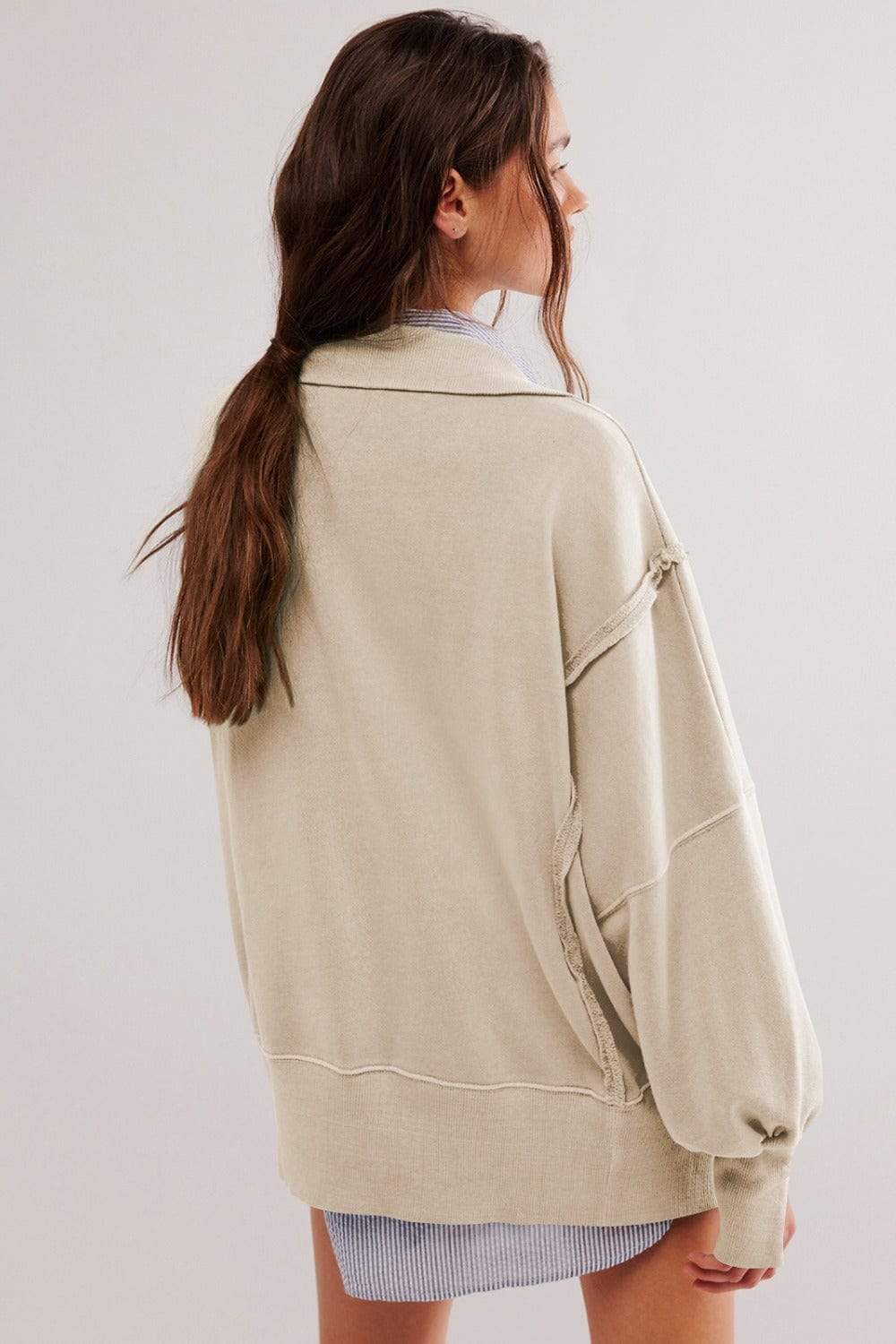 Exposed Seam Side Slit Long Sleeve Sweatshirt - Trendsi - Flyclothing LLC