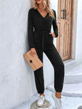 Long Sleeve Tie Waist Jumpsuit - Trendsi