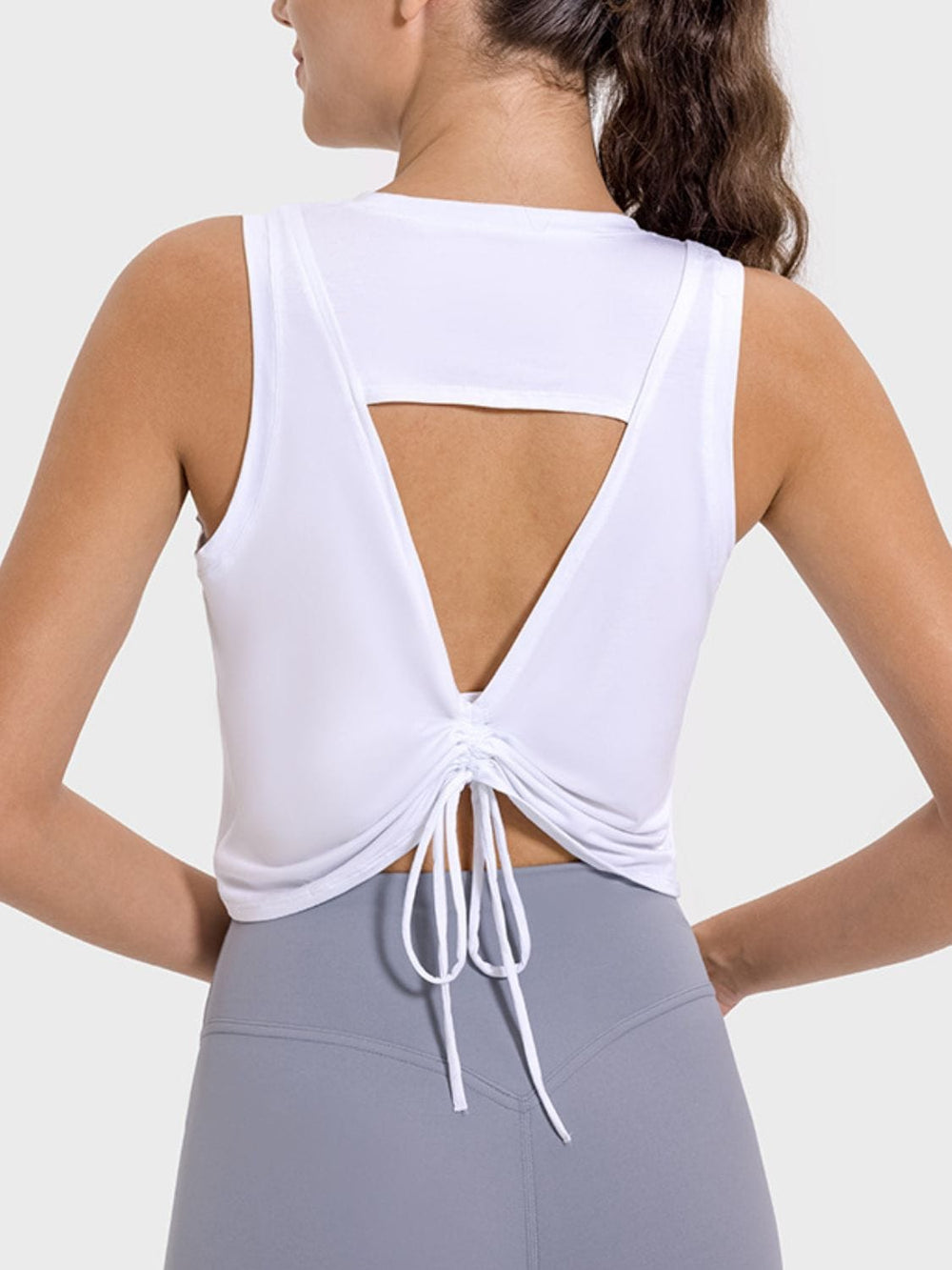Drawstring Cutout Round Neck Active Tank - Trendsi