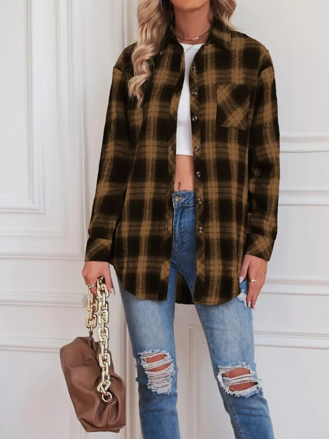 Casual Plaid Button Up Shirt - Trendsi - Flyclothing LLC