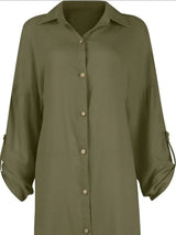 Button Down Long Sleeve Shirt Dress - Trendsi - Flyclothing LLC