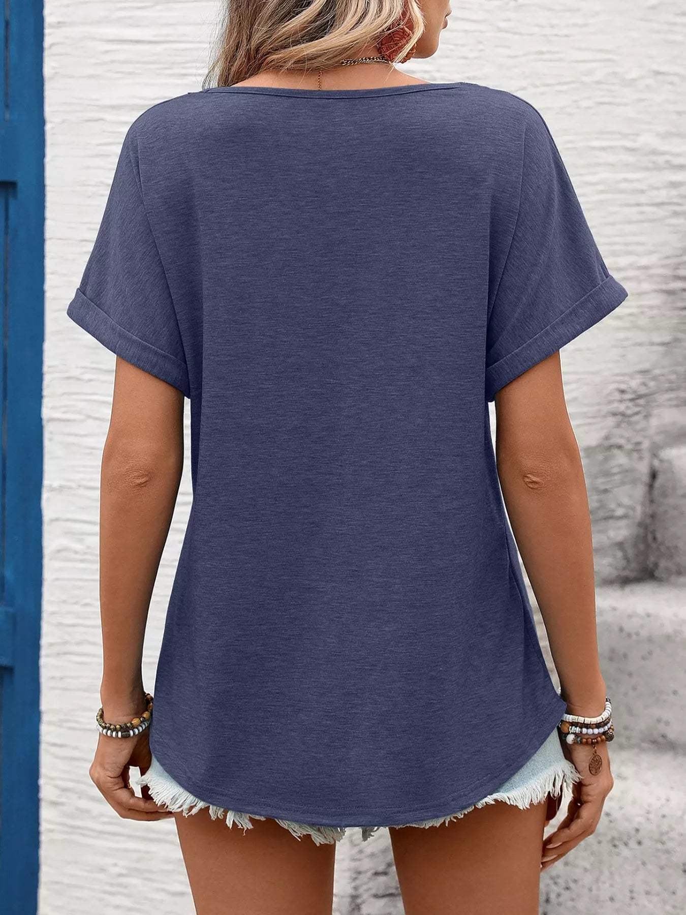 Lace Trim Short Sleeve T-Shirt - Trendsi - Flyclothing LLC