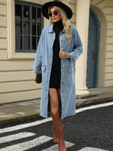 Pocketed Button Down Collared Neck Denim Jacket - Trendsi - Flyclothing LLC