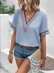 Full Size V-Neck Short Sleeve Blouse - Trendsi