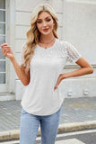 Smocked Round Neck Short Sleeve T-Shirt - Trendsi - Flyclothing LLC