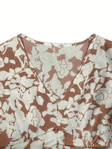 Printed V-Neck Cap Sleeve Midi Dress - Trendsi - Flyclothing LLC