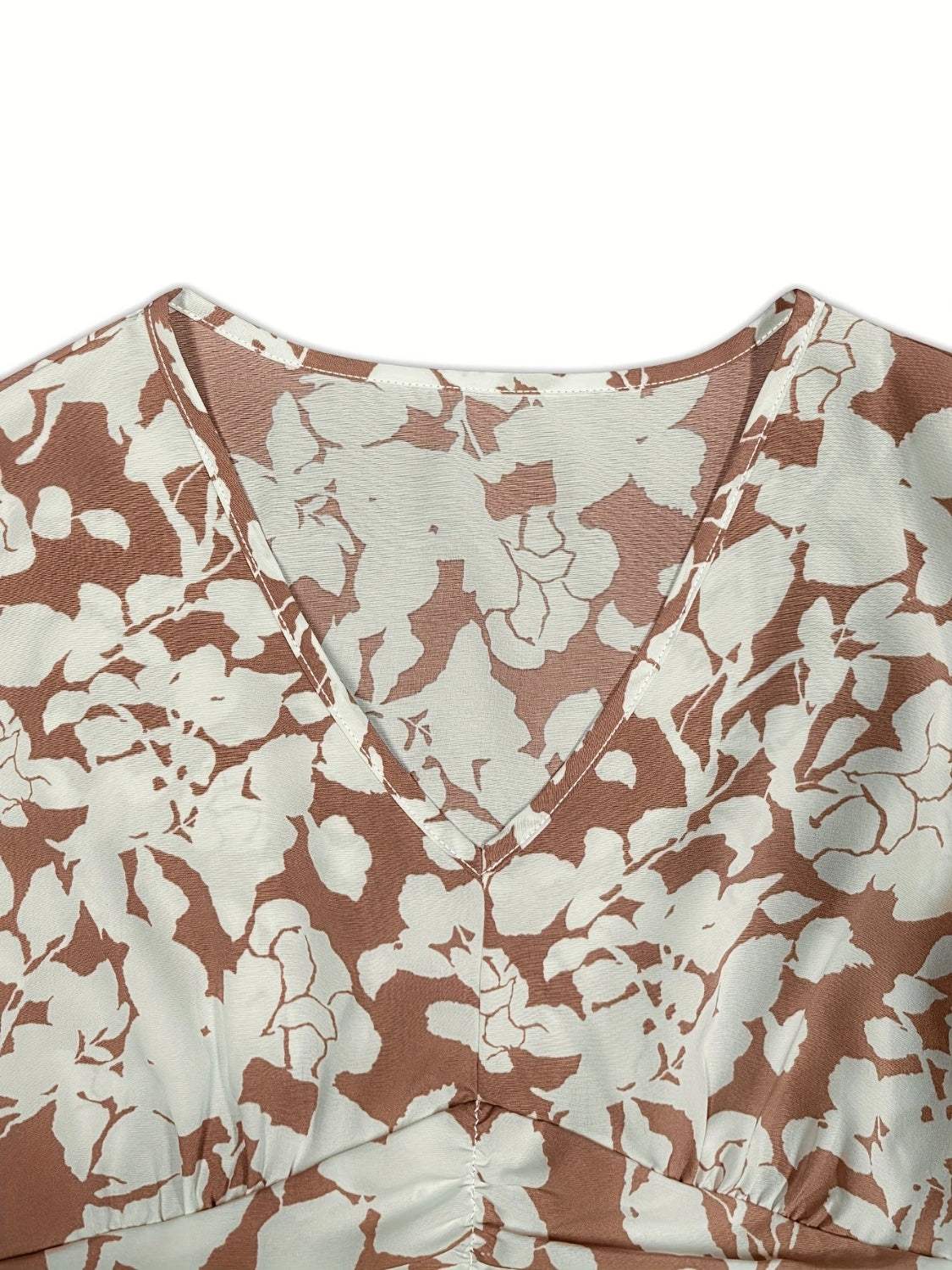 Printed V-Neck Cap Sleeve Midi Dress - Trendsi - Flyclothing LLC