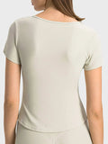 Notched Short Sleeve Active T-Shirt - Trendsi - Flyclothing LLC