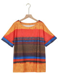 Full Size Color Block Round Neck Half Sleeve T-Shirt - Trendsi