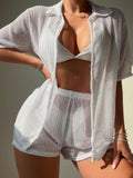 Open Front Half Sleeve Top and Shorts Cover Up Set - Trendsi