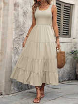 Smocked Scoop Neck Sleeveless Tank Dress - Trendsi - Flyclothing LLC