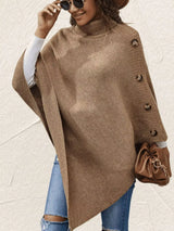 Button-Decor Turtleneck Poncho Pullover - Trendsi - Flyclothing LLC