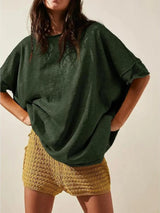 Oversized Round Neck Drop-Shoulder T-Shirt - Trendsi - Flyclothing LLC