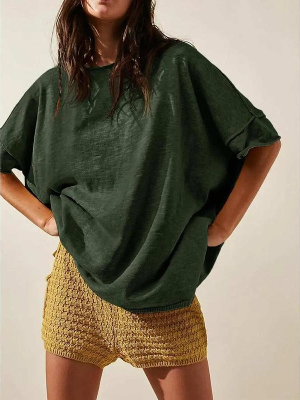 Oversized Round Neck Drop-Shoulder T-Shirt - Trendsi - Flyclothing LLC