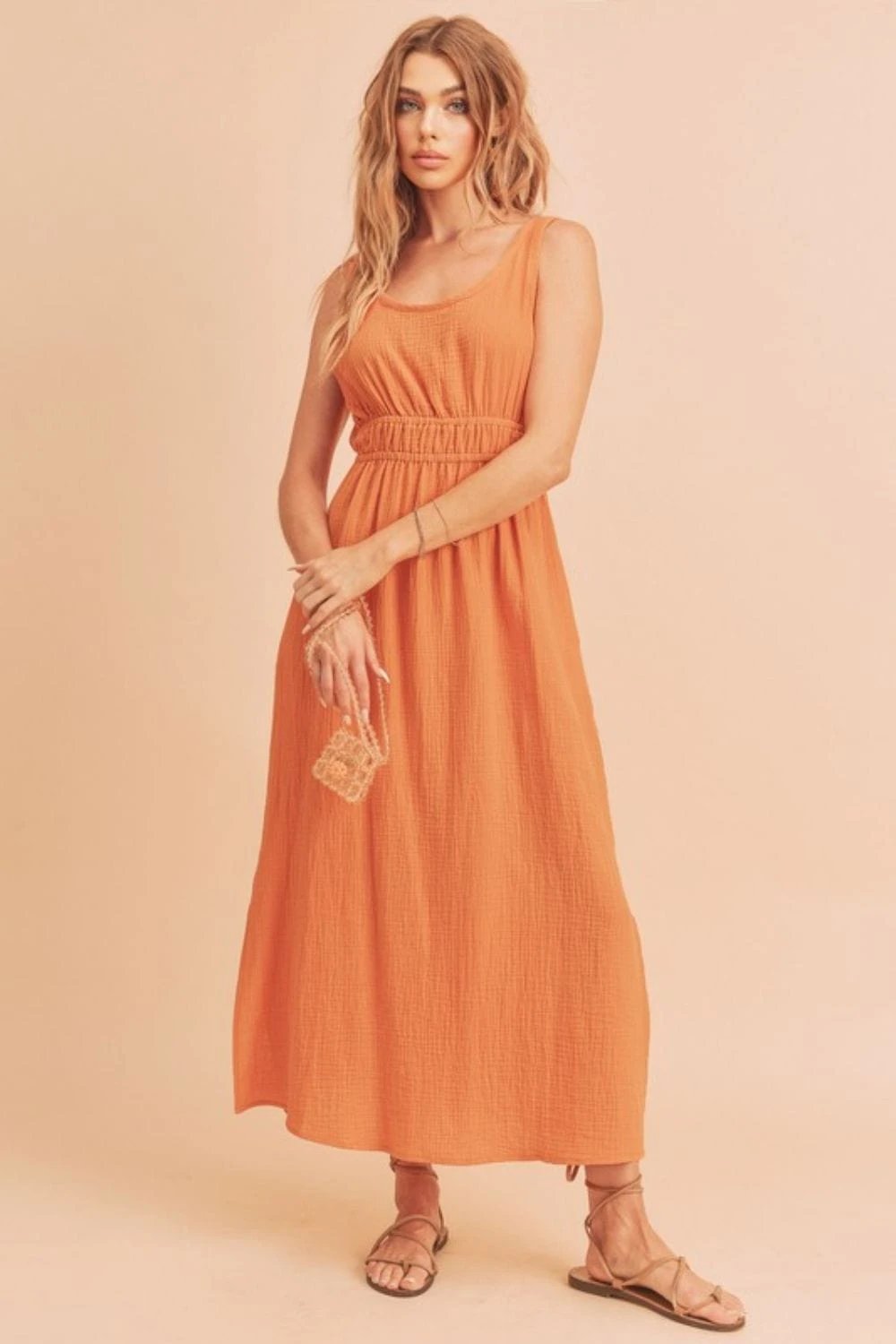 Aemi + Co Side Slit Round Neck Sleeveless Tank Dress - Trendsi