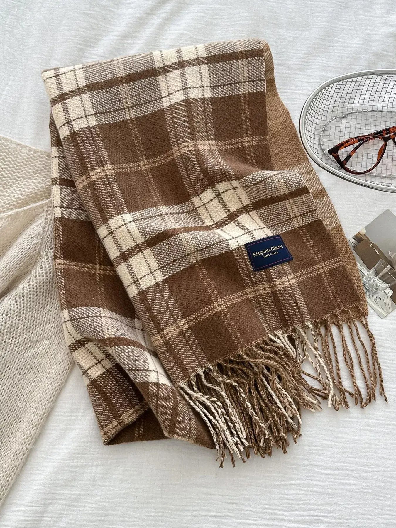 Classic Fringe Plaid Scarf - Trendsi - Flyclothing LLC