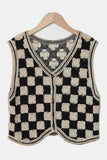 Crochet Checkered V-Neck Button Up Vest - Trendsi