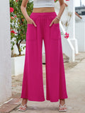 Pocketed Elastic Waist Wide Leg Pants - Trendsi