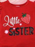 Children's Strawberry Print Ruffle Sleeve Top and Shorts Set - Trendsi - Flyclothing LLC