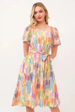 Lime 'N' Chili Watercolor Print Tie Front Midi Dress - Trendsi
