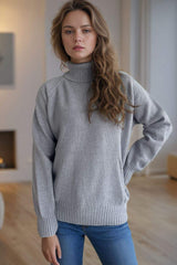 Ribbed Turtleneck Raglan Sleeve Sweater - Trendsi - Flyclothing LLC
