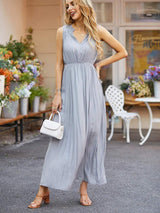 Ruched Notched Sleeveless Midi Dress - Trendsi - Flyclothing LLC