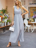 Ruched Notched Sleeveless Midi Dress - Trendsi - Flyclothing LLC