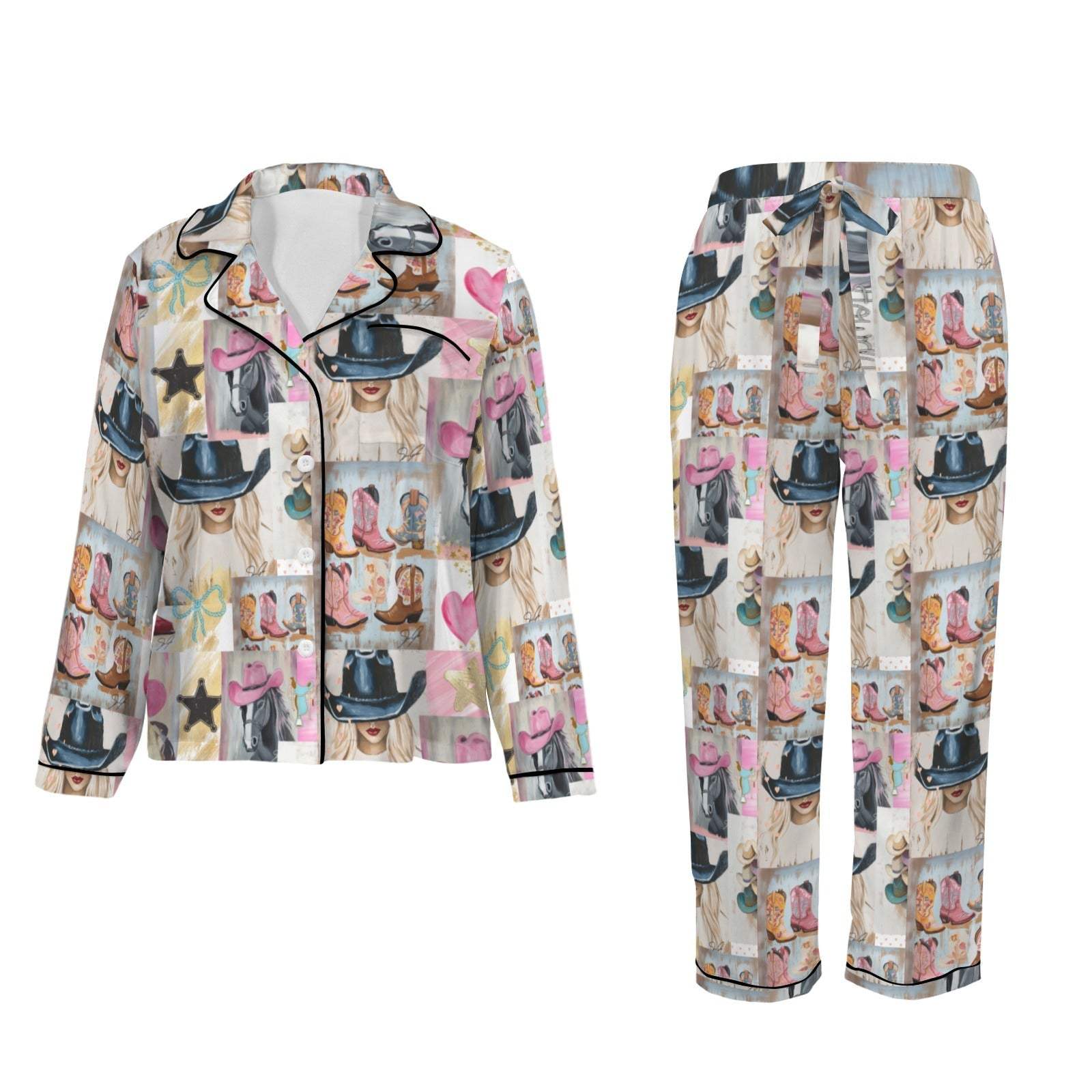 Baha Ranch Danilo Painted Cowgirl Western Satin Long Pajama Set