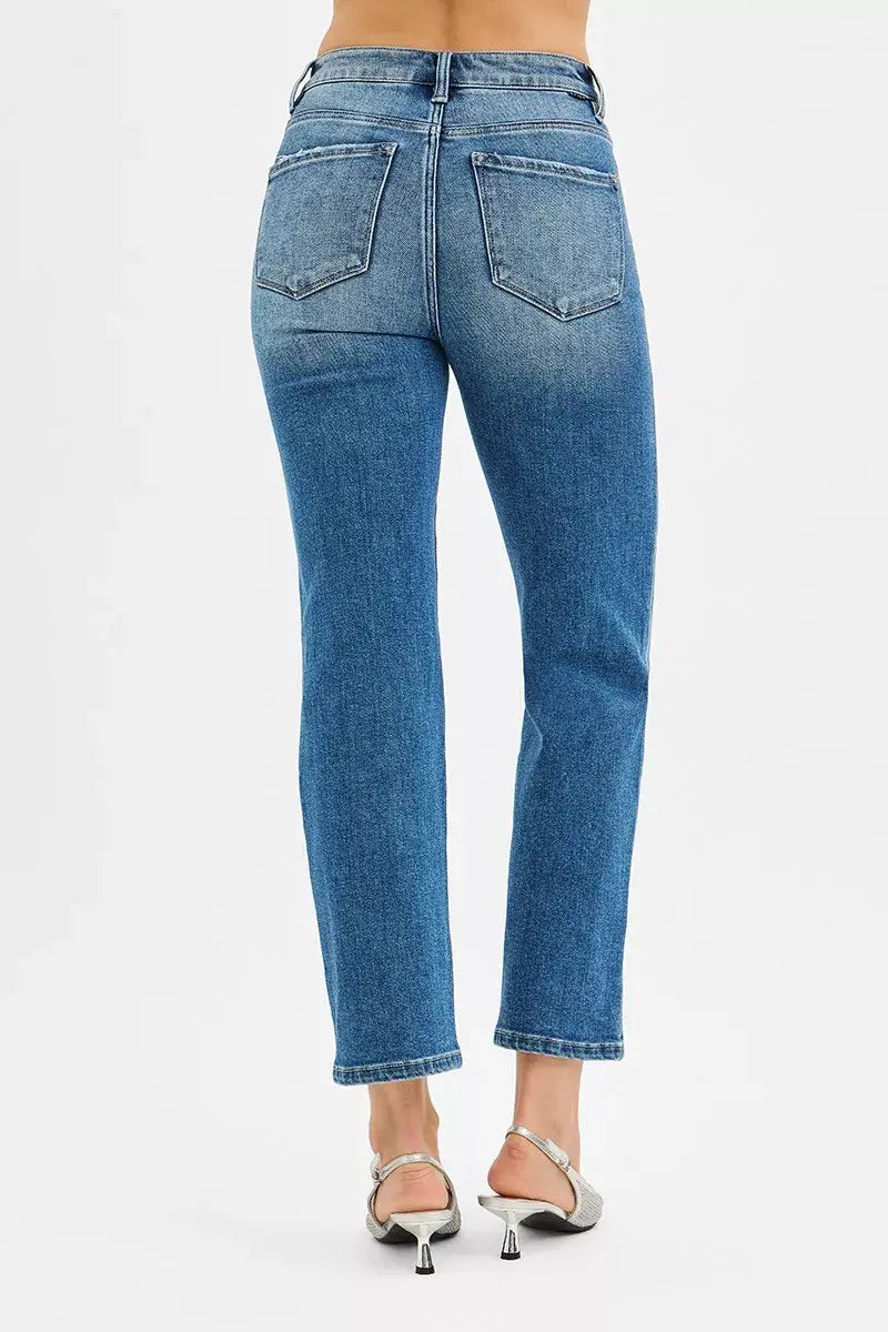 RISEN Tummy Control High Rise Crop Straight Jeans - Trendsi - Flyclothing LLC
