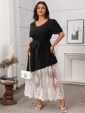 Plus Size Lace Patchwork Short Sleeve Maxi Dress - Trendsi