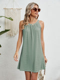 Eyelet Grecian Neck Mini Dress - Trendsi