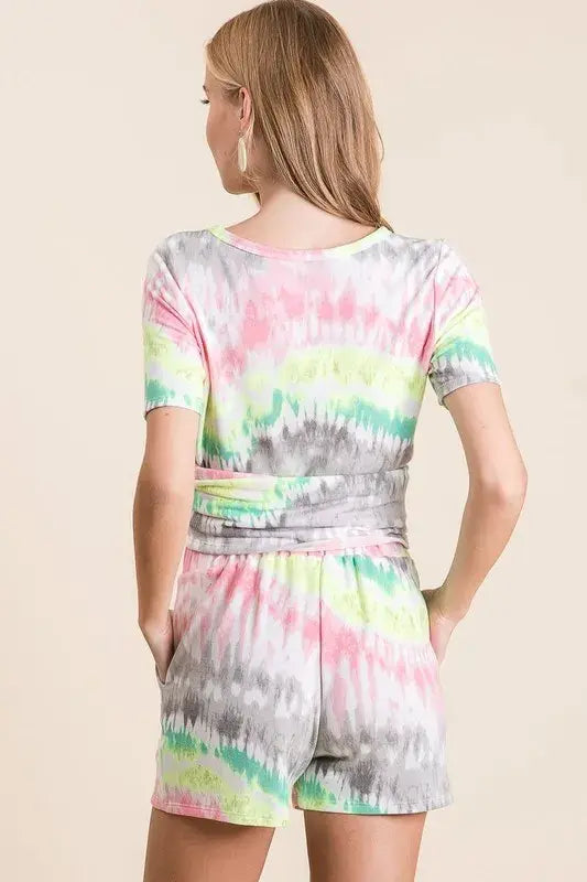 BiBi Tie Dye Print Shorts With Twill Tape Drawstring - Trendsi - Flyclothing LLC