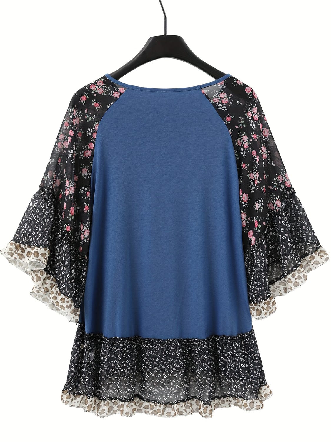 Full Size Frill Printed Round Neck Half Sleeve Blouse - Trendsi