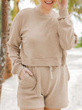 Ribbed Round Neck Long Sleeve Top and Shorts Set - Trendsi - Flyclothing LLC