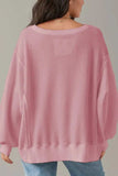 Slit Waffle-Knit Round Neck Long Sleeve Top - Trendsi - Flyclothing LLC