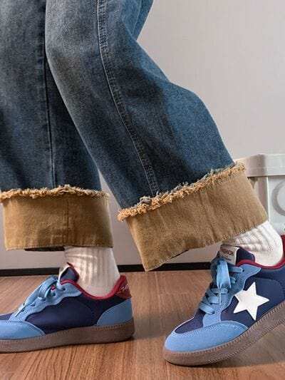 Contrast Star Lace-Up Athletic Sneakers - Trendsi - Flyclothing LLC