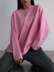 Round Neck Dropped Shoulder Long Sleeve T-Shirt - Trendsi