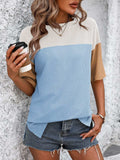 Color Block Round Neck Half Sleeve T-Shirt - Trendsi - Flyclothing LLC