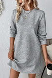 Textured Round Neck Long Sleeve Mini Dress - Trendsi - Flyclothing LLC