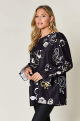 Double Take Full Size Printed Flounce Sleeve Blouse - Trendsi - Flyclothing LLC