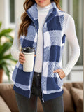 Full Size Pocketed Plaid Vest Coat - Trendsi