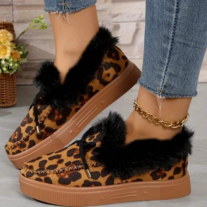 Bow Furry Round Toe Flat Slip-Ons - Trendsi - Flyclothing LLC