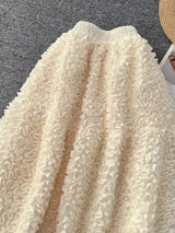 Elegant 3D Lace Trim High‑Waist A‑Line Midi Skirt - Trendsi - Flyclothing LLC