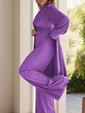 Full Size Slit Round Neck Long Sleeve Top and Pants Set - Trendsi - Flyclothing LLC