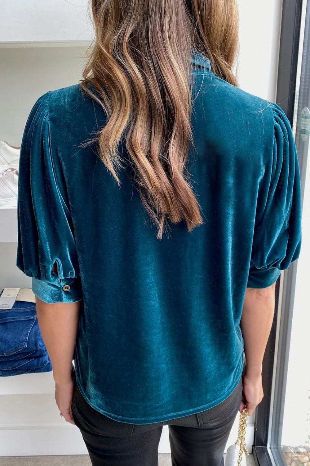 Tie Neck Half Sleeve Blouse - Trendsi - Flyclothing LLC