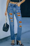 Distressed Pumpkin Pattern Jeans with Pockets - Trendsi