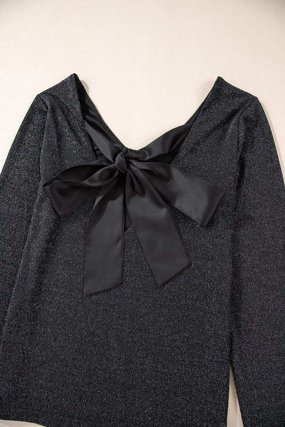 Bowknot V-Neck Long Sleeve Blouse - Trendsi - Flyclothing LLC