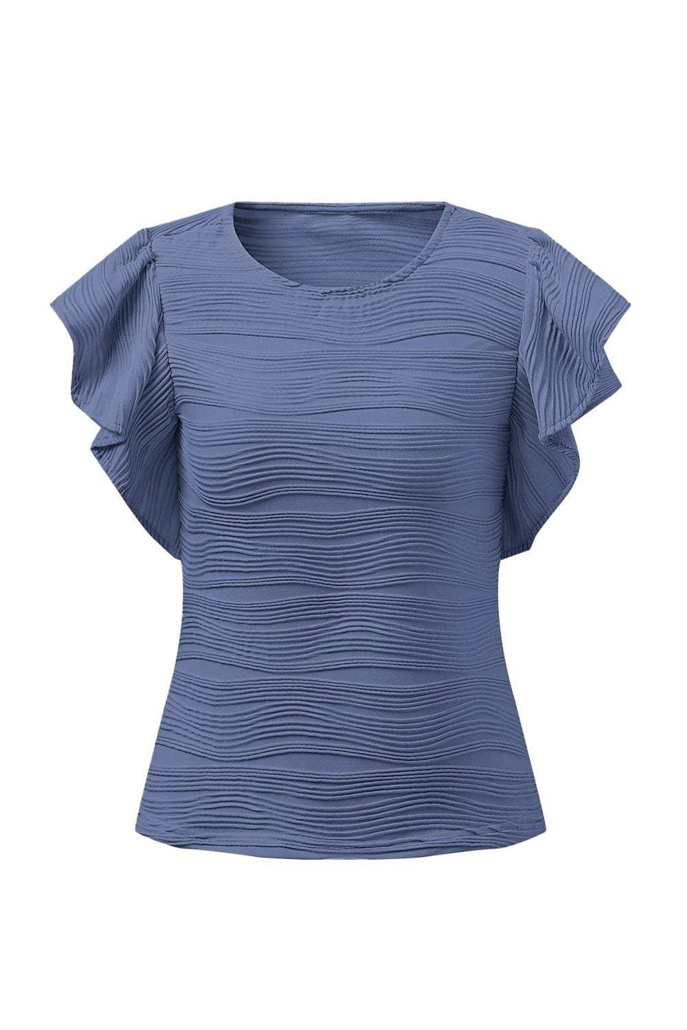 Textured Round Neck Cap Sleeve Top - Trendsi - Flyclothing LLC