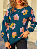Floral Crew Neck Long Sleeve Sweater - Trendsi - Flyclothing LLC